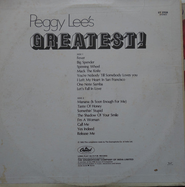 Peggy Lee - Peggy Lee'S Greatest! (Vinyl)