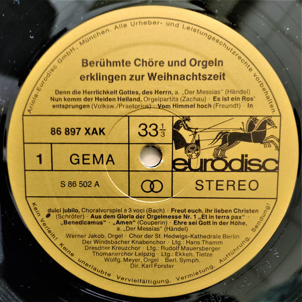 Chor Der St. Hedwigs-Kathedrale Berlin, Dresdner Kreuzchor, Thomanerchor, Windsbacher Knabenchor, TÃ¶lzer Knabenchor, Werner Jacob - BerÃ¼hmte ChÃ¶re Und Orgeln Erklingen Zur Weihnachtszeit (Vinyl) Image