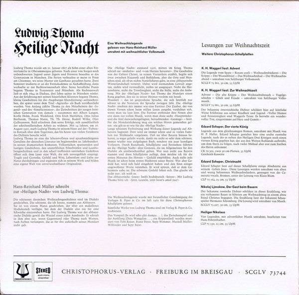 Ludwig Thoma, Hans-Reinhard MÃ¼ller - Heilige Nacht Eine Legende (Vinyl) Image