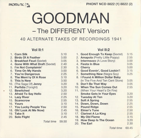 Benny Goodman - The Different Version, Vol. II: 40 Alternate Takes Of Recordings 1941 (CD) (2 CD) Image