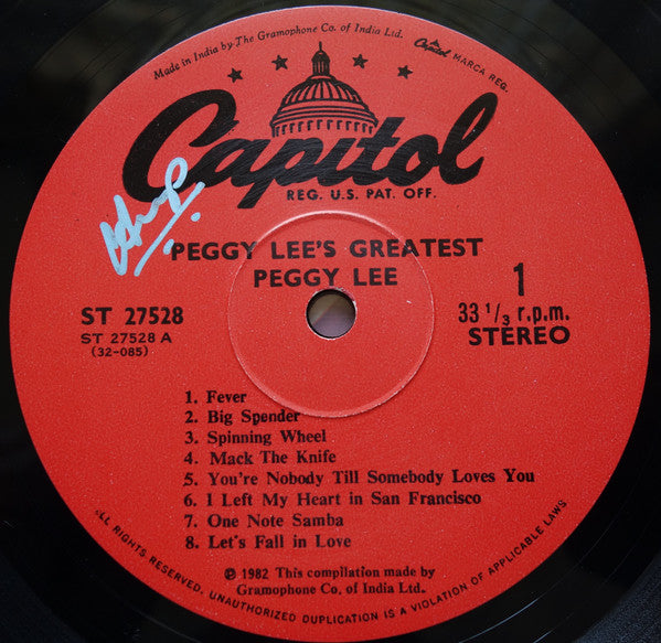 Peggy Lee - Peggy Lee'S Greatest! (Vinyl)