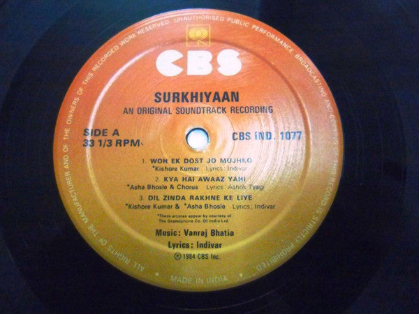 Vanraj Bhatia, Indivar - Surkhiyaan (Vinyl) Image