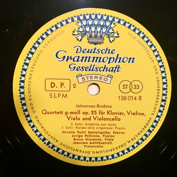 Johannes Brahms, Trio Santoliquido, Bruno Giuranna - Klavier-Quartett g-Moll Op. 25 (Vinyl) Image