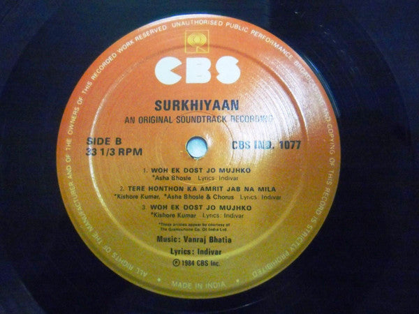 Vanraj Bhatia, Indivar - Surkhiyaan (Vinyl) Image