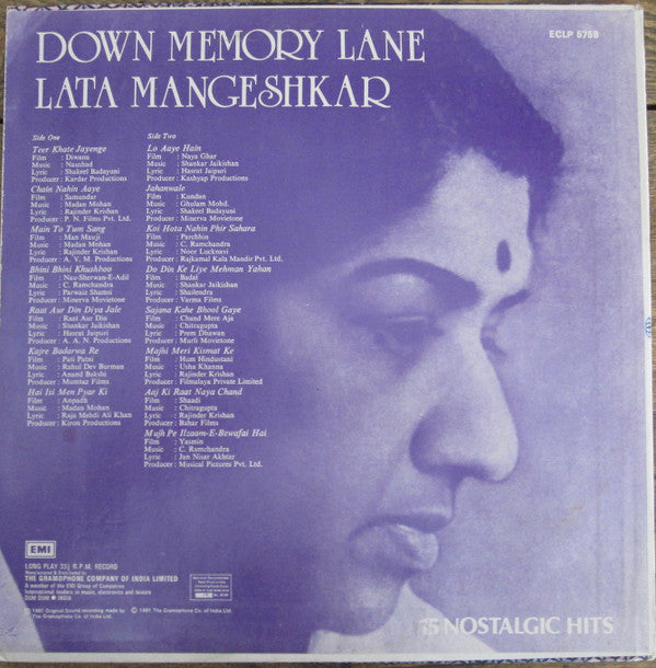 Lata Mangeshkar - Down Memory Lane (Vinyl)