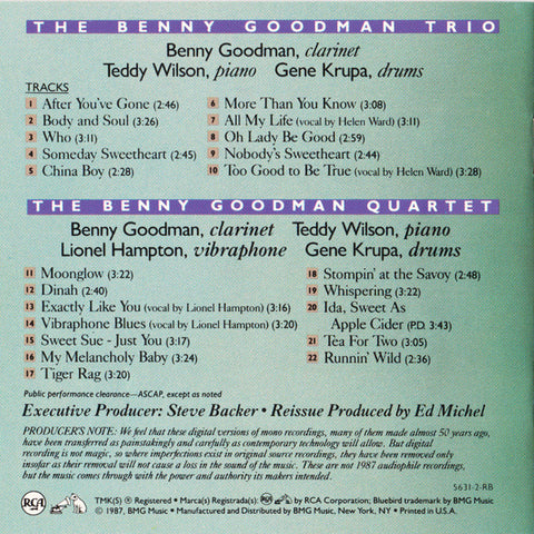 Benny Goodman - After You've Gone (The Original Benny Goodman Trio And Quartet Sessions - Vol. 1) (CD) Image