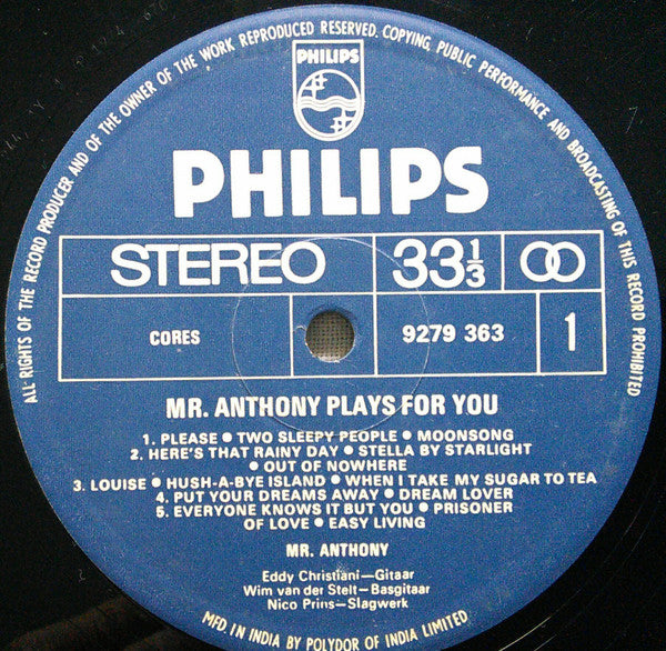 Mr. Anthony - Mr. Anthony Plays For You...Romantic Piano Favourites (Vinyl)