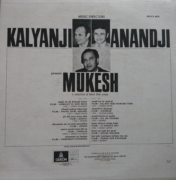 Kalyanji-Anandji present Mukesh - A Selection Of Hindi Film Songs (Vinyl) Image