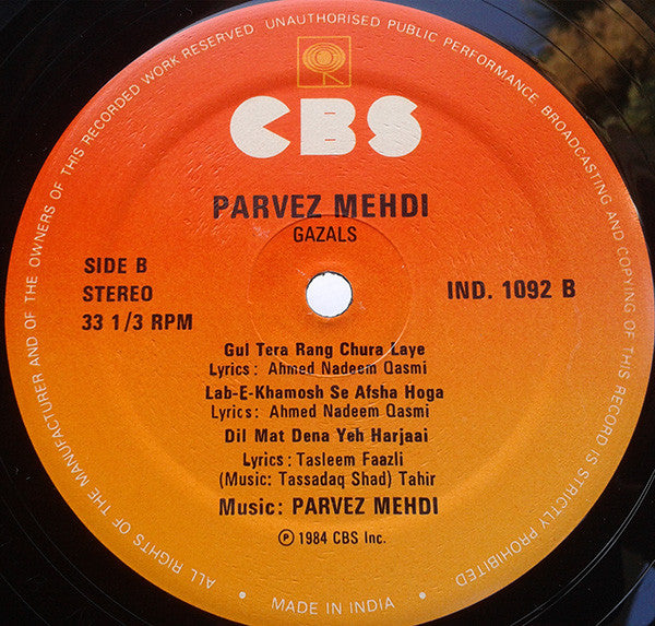 Parvez Mehdi - Live Concert In London - Parvez Mehdi - Ghazals To Remember (Vinyl)