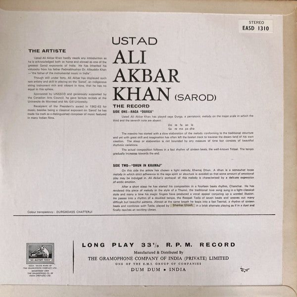 Ali Akbar Khan - Sarod (Raga â€¢ Durga â€¢ Dhun In Khamaj) (Vinyl) Image