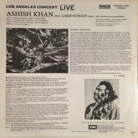 Aashish Khan - Los Angeles Concert Live - Raga : Suddha Saranga - Forty Minute Raga (Vinyl) Image