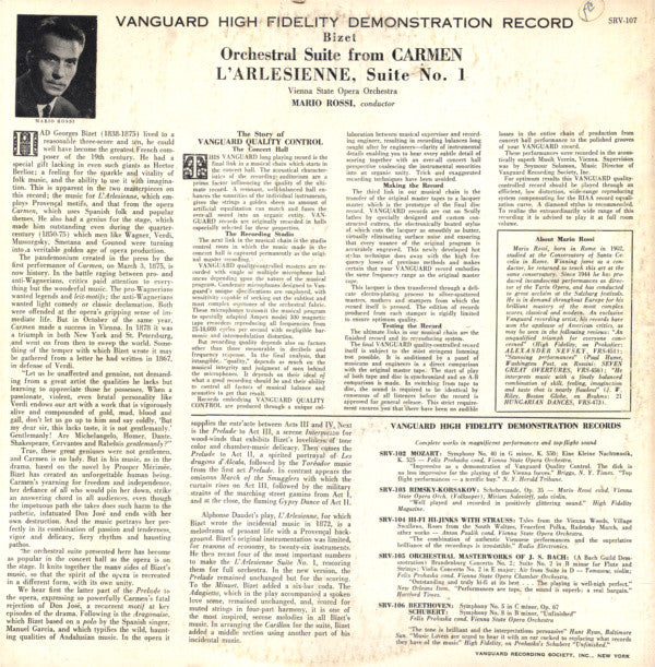 Georges Bizet, Mario Rossi (2) Conducting Orchester Der Wiener Staatsoper - Orchestral Suite From Carmen / L'Arlesienne: Suite No. 1 (Vinyl) Image