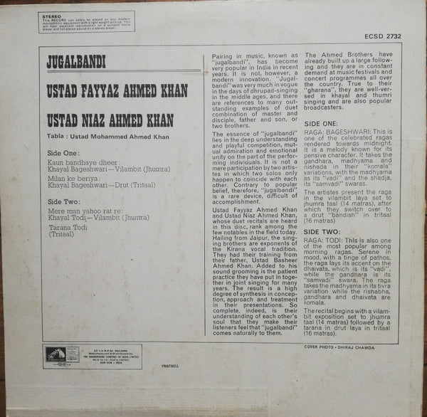 Ustad Fayyaz Ahmed Khan & Ustad Niaz Ahmed Khan - Jugalbandi (Vinyl) Image