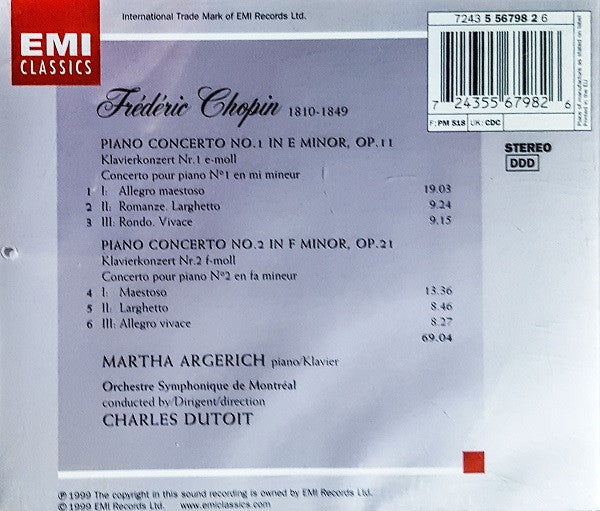 Frédéric Chopin - Martha Argerich, Charles Dutoit, L'Orchestre Symphonique De Montreal - Piano Concertos Nos. 1 & 2 (CD)