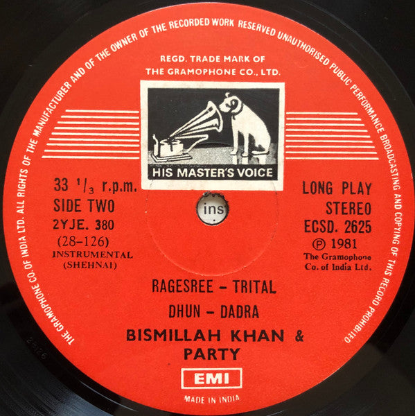 Ustad Bismillah Khan And Party - Bilaskhani Todi / Rageshree / Dhun (Vinyl) Image