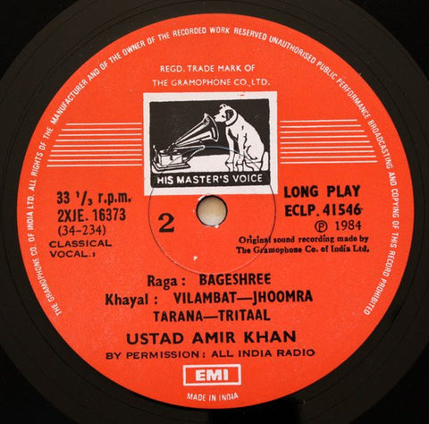 Amir Khan - Raga: Ahir Bhairav, Raga: Bageshree (Vinyl) Image