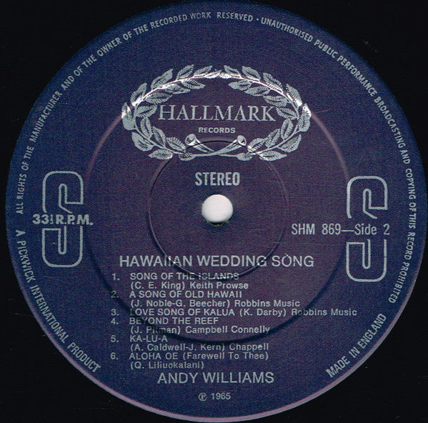 Andy Williams - Hawaiian Wedding Song (Vinyl) Image