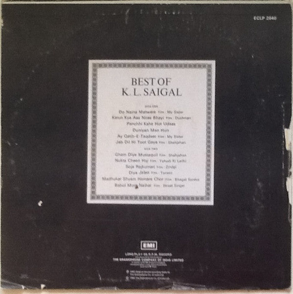K. L. Saigal - Best Of K. L. Saigal (Vinyl) Image