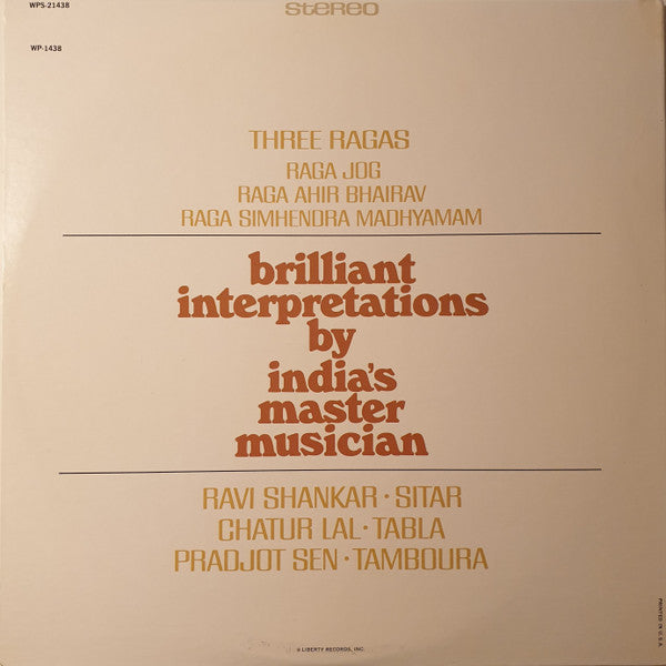 Ravi Shankar - Three Ragas (Vinyl)