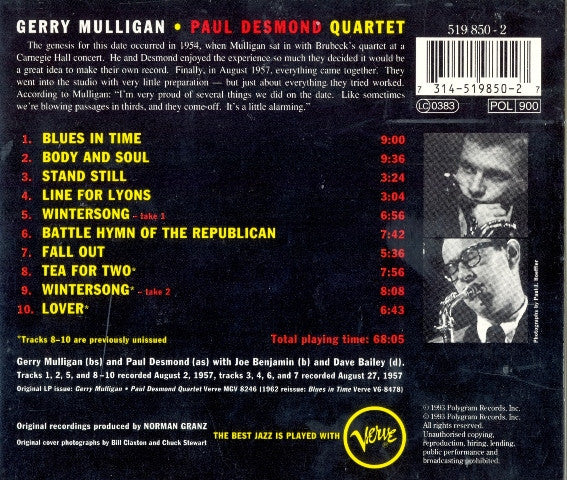 Gerry Mulligan - Paul Desmond Quartet - Gerry Mulligan â€¢ Paul Desmond Quartet (CD) Image