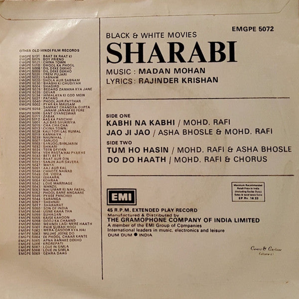 Madan Mohan, Rajinder Krishan - Sharabi (45-RPM) Image