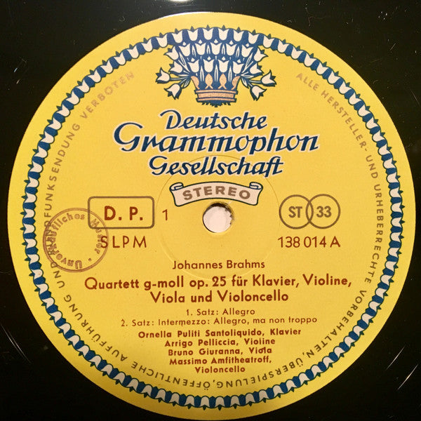 Johannes Brahms, Trio Santoliquido, Bruno Giuranna - Klavier-Quartett g-Moll Op. 25 (Vinyl) Image