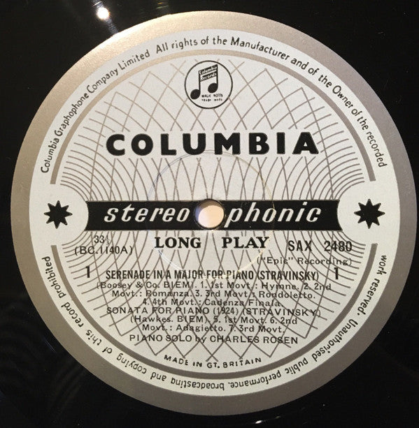 Charles Rosen - Stravinsky: Serenade In A Sonata / Schoenberg: Suite, Op. 25 ãƒ» Two Piano Pieces, Op. 33a And b (Vinyl) Image