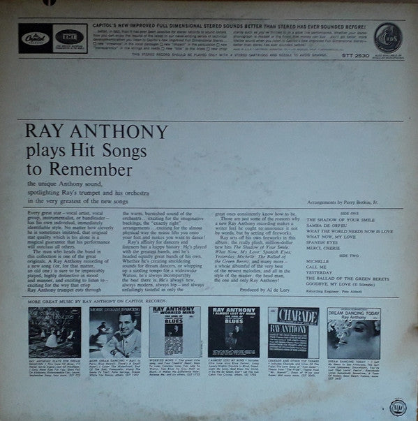 Ray Anthony - Hit Songs To Remember (Vinyl) Image