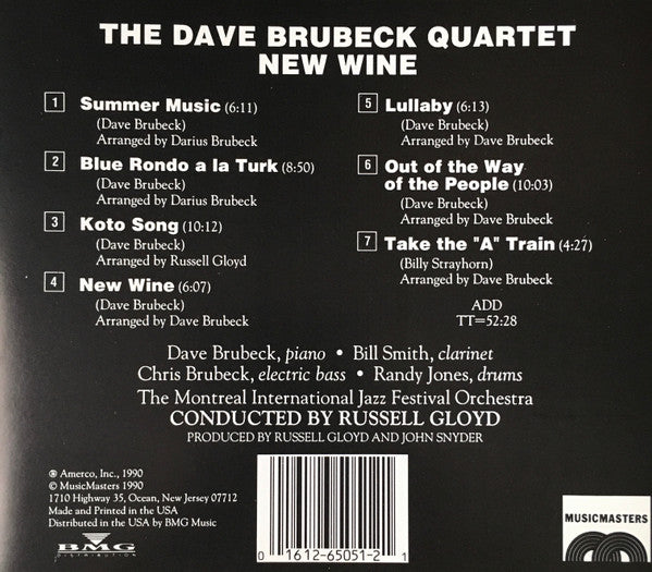 Dave Brubeck Quartet, The With Montreal International Jazz Festival Orchestra, The - New Wine (CD) Image