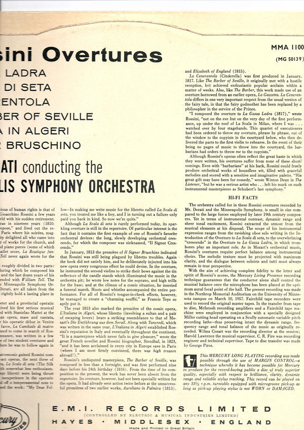 Gioacchino Rossini, Antal Dorati Conducting Minneapolis Symphony Orchestra - Rossini Overtures. (Vinyl) Image