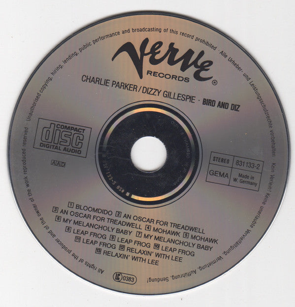 Charlie Parker / Dizzy Gillespie - Bird And Diz (CD) Image