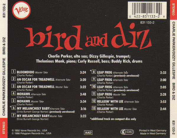 Charlie Parker / Dizzy Gillespie - Bird And Diz (CD) Image
