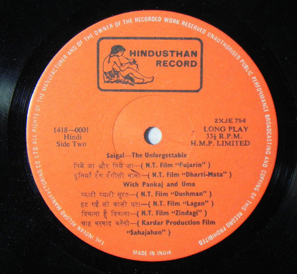 K. L. Saigal - The Melody Of Saigal / The Unforgettable (Vinyl) Image