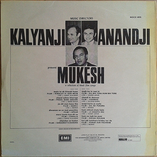 Kalyanji-Anandji presents Mukesh - A Selection Of Hindi Film Songs (Vinyl) Image