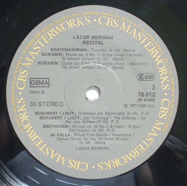 Lazar Berman - Recital (Vinyl) Image