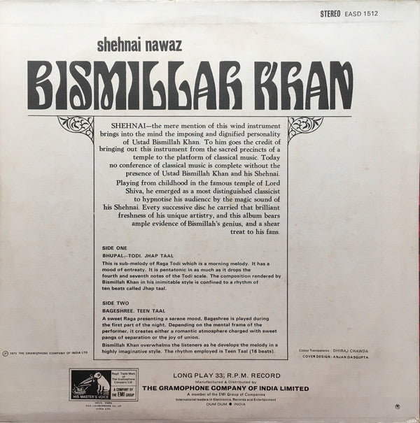 Bismillah Khan - Raga: Bhupal-Todi Jhap Taal â— Bageshree Teen Taal (Vinyl) Image