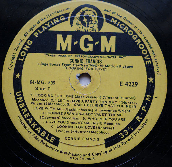 Connie Francis - Sings Songs From Her New MGM Motion Picture "Looking For Love" (Vinyl) Image