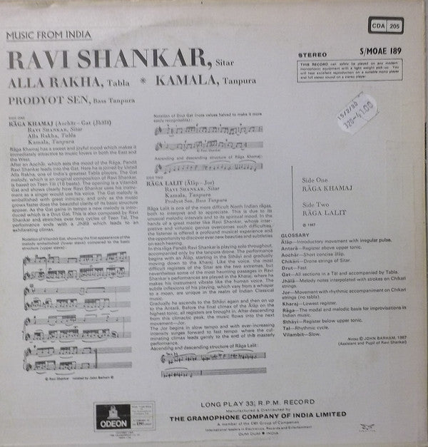 Ravi Shankar - RÄgÄ KhamÄj â€¢ RÄga LalÄ«t (Vinyl) Image