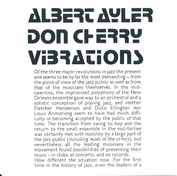 Albert Ayler And Don Cherry - Vibrations (CD) Image