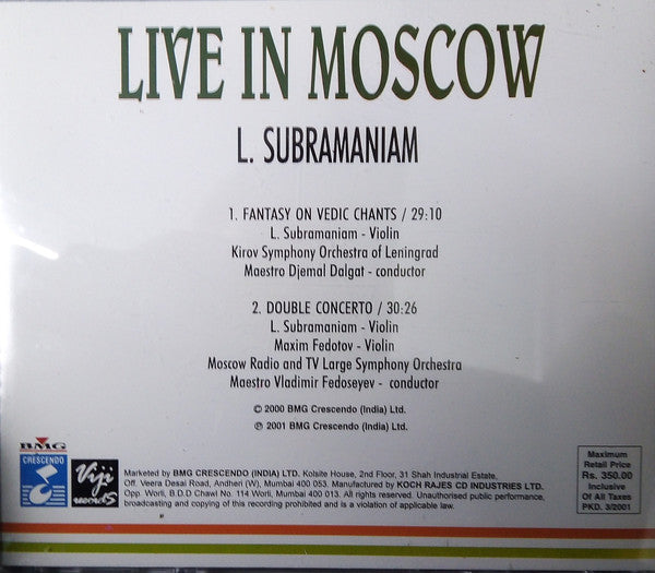 L. Subramaniam - Live In Moscow (CD) Image