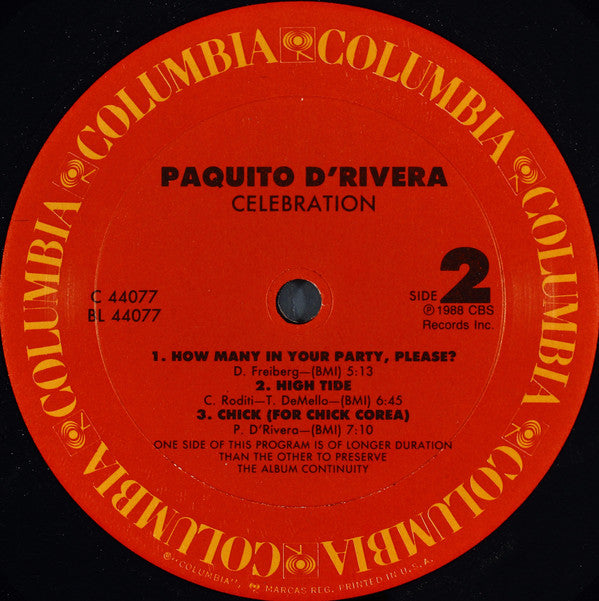 Paquito D'Rivera - Celebration (Vinyl) Image