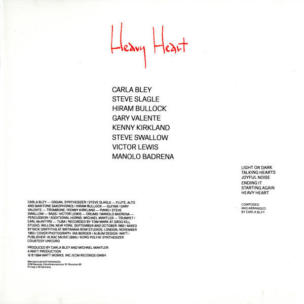 Carla Bley - Heavy Heart (CD) Image