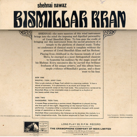 Bismillah Khan - Raga: Bhupal-Todi Jhap Taal â— Bageshree Teen Taal (Vinyl) Image