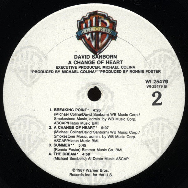 David Sanborn - A Change Of Heart (Vinyl) Image