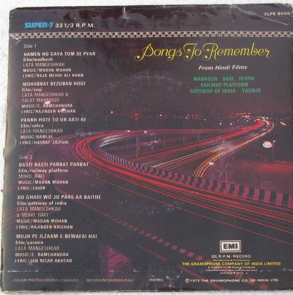 Various - Songs To Remember From Hindi Films (45-RPM) Image