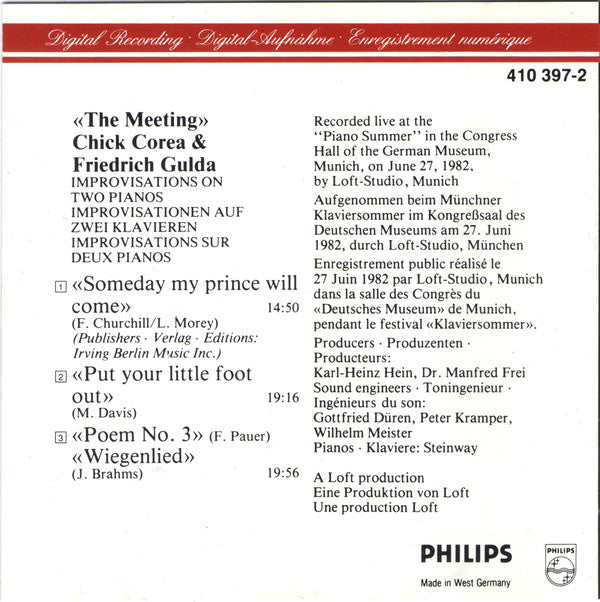 Chick Corea & Friedrich Gulda - The Meeting (CD) Image