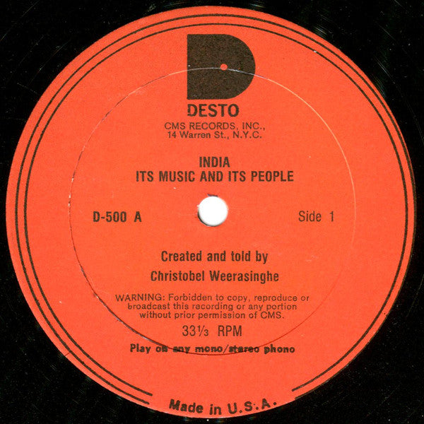 Christobel Weerasinghe - India - Its Music And Its People (Vinyl) Image