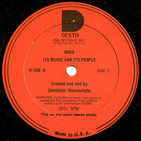 Christobel Weerasinghe - India - Its Music And Its People (Vinyl) Image