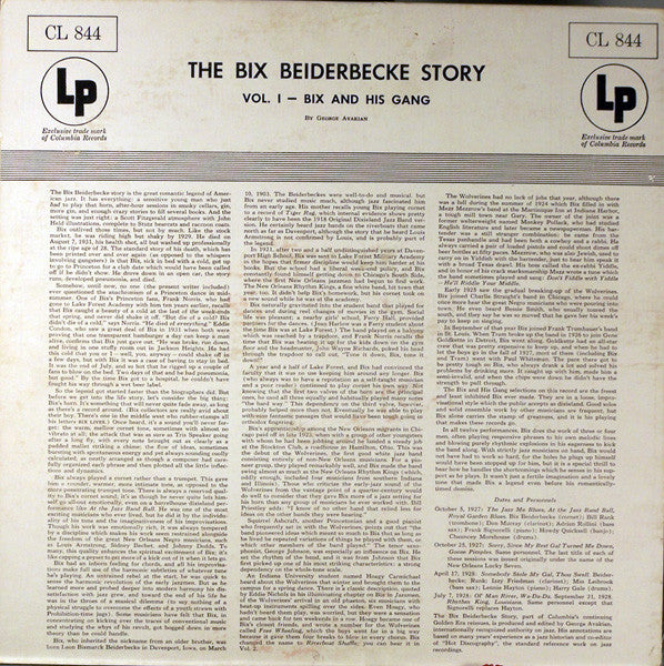 Bix Beiderbecke - The Bix Beiderbecke Story: Vol. 1 - Bix And His Gang (Vinyl) Image