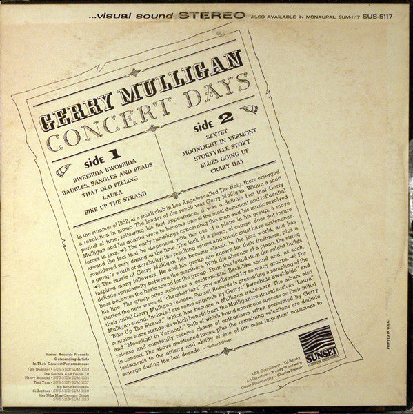 Gerry Mulligan - Concert Days (Vinyl) Image